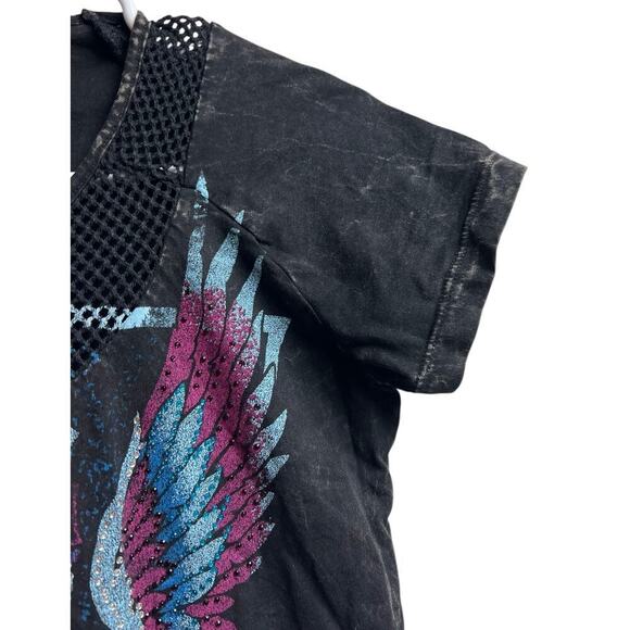 Affliction 1973 American Customs Women's Scoop Neck T-Shirt Black Lava X-Small - Picture 5 of 9